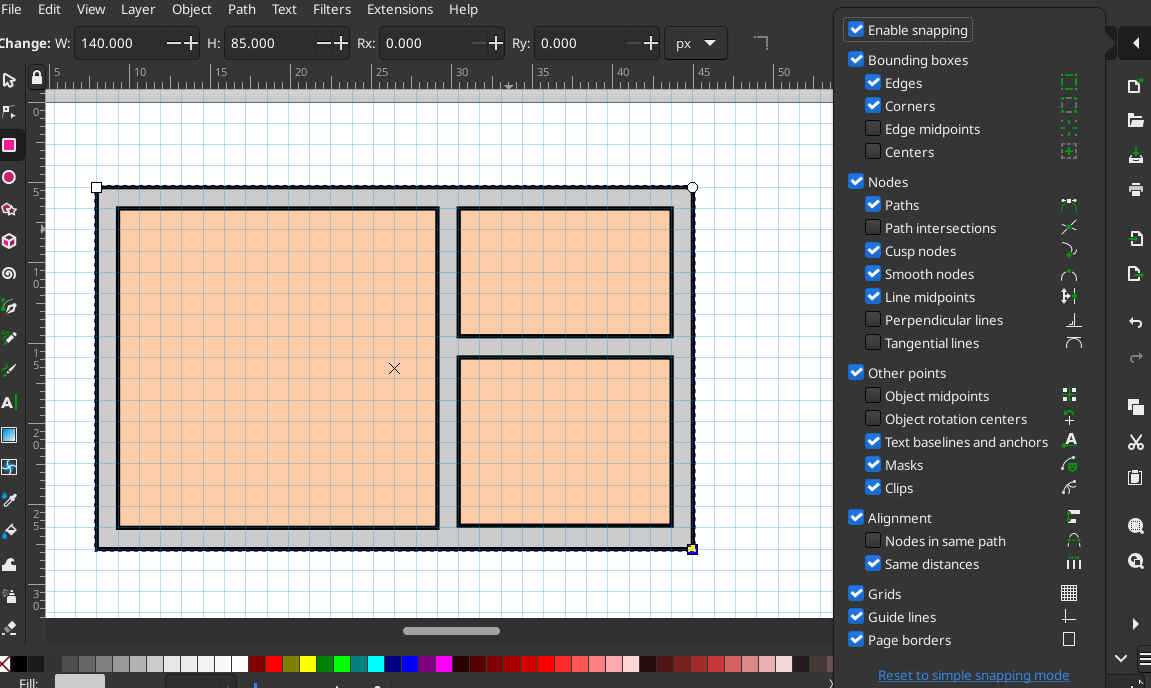 Screenshot showing inkscape configuration with grid